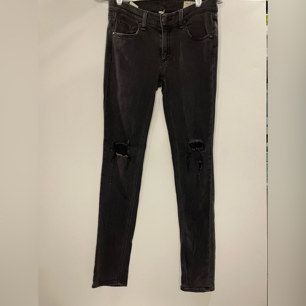 Rag & Bone Distressed Deep Charcoal Stretch Skinny Jeans‎ Size 27